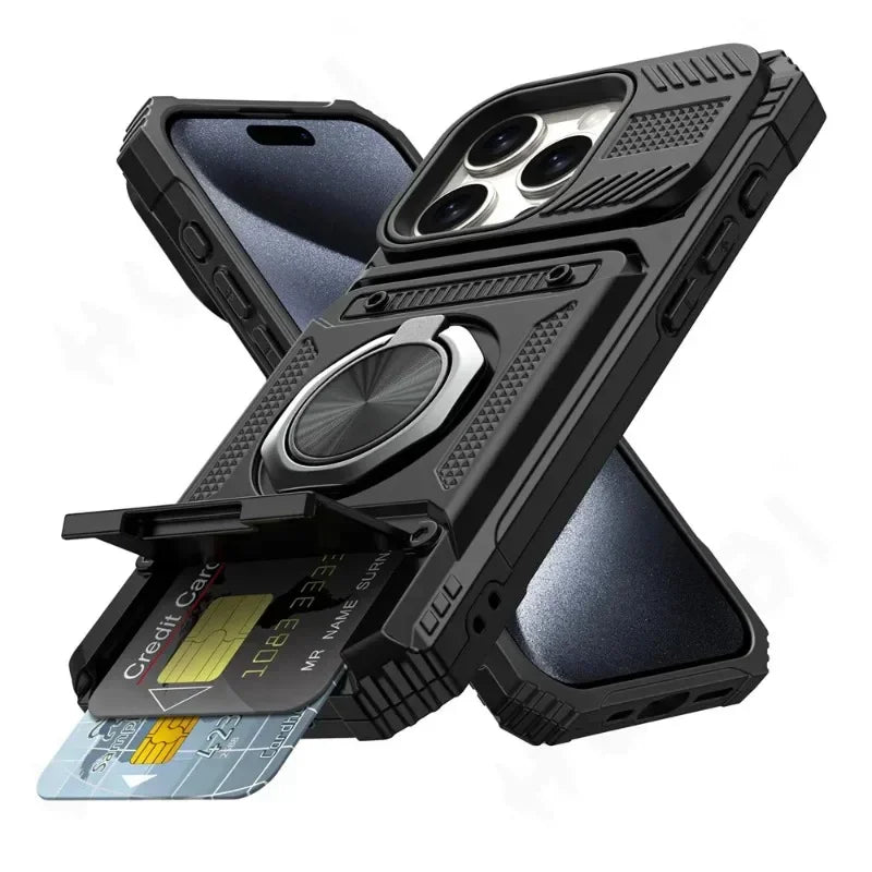 Case for Iphone 16 15 14 13 12 11 Pro Max XS XR 8 7 plus Magnetic Rotated Ring Kickstand Heavy Duty Drop Protection Wallet Cover
