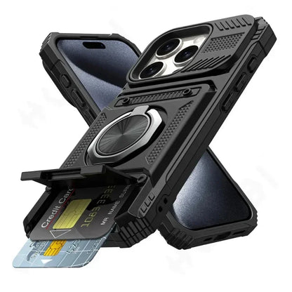 Case for Iphone 16 15 14 13 12 11 Pro Max XS XR 8 7 plus Magnetic Rotated Ring Kickstand Heavy Duty Drop Protection Wallet Cover