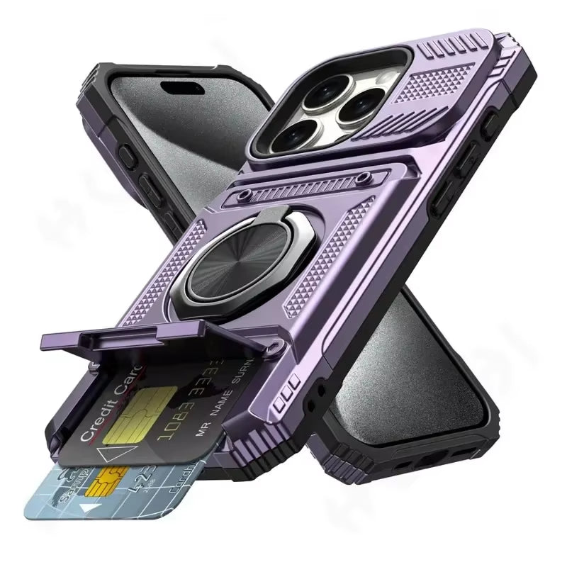 Case for Iphone 16 15 14 13 12 11 Pro Max XS XR 8 7 plus Magnetic Rotated Ring Kickstand Heavy Duty Drop Protection Wallet Cover