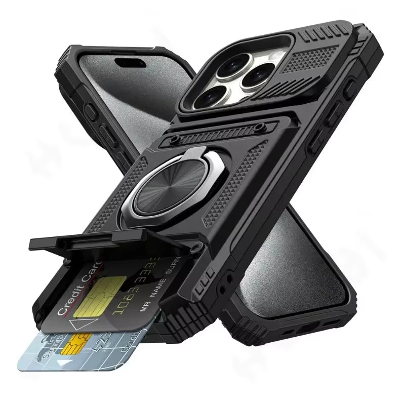 Case for Iphone 16 15 14 13 12 11 Pro Max XS XR 8 7 plus Magnetic Rotated Ring Kickstand Heavy Duty Drop Protection Wallet Cover