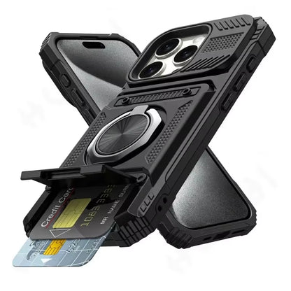 Case for Iphone 16 15 14 13 12 11 Pro Max XS XR 8 7 plus Magnetic Rotated Ring Kickstand Heavy Duty Drop Protection Wallet Cover