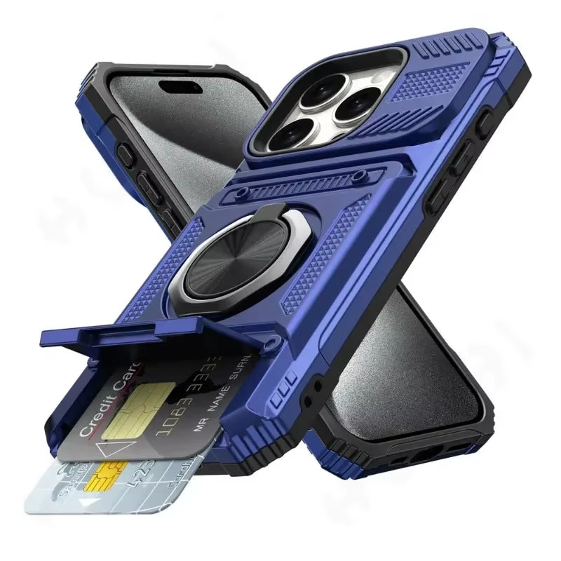 Case for Iphone 16 15 14 13 12 11 Pro Max XS XR 8 7 plus Magnetic Rotated Ring Kickstand Heavy Duty Drop Protection Wallet Cover